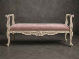 banc style-baroque meubles-dobois bois hêtre brut tissu lin beige
