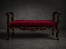 banquette style-baroque meubles-dobois bois laqué blanc tissu velours écru