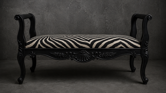 banquette style-baroque meubles-dobois bois argent patiné tissu cuir gris foncé
