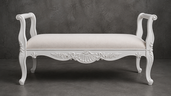 banc style-baroque meubles-dobois bois laqué noir tissu velours bleu nuit