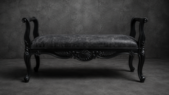 bout-de-lit style-baroque meubles-dobois bois cérusé gris foncé tissu cuir gris