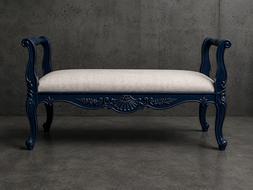 banquette style-baroque meubles-dobois bois chêne clair tissu lin naturel
