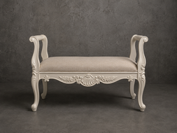 banquette style-baroque meubles-dobois bois doré tissu velours beige