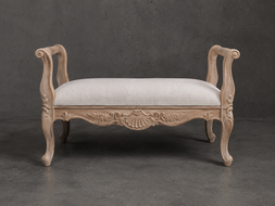 bout-de-lit style-baroque meubles-dobois bois argenté tissu velours gris perle