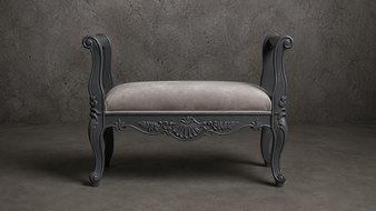 banc style-baroque meubles-dobois bois laqué noir mat tissu cuir noir