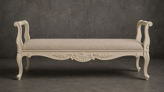 banc style-baroque meubles-dobois bois wengé vernis tissu lin marron