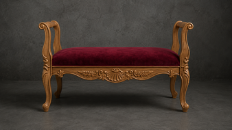 banc style-baroque meubles-dobois bois laqué noir mat tissu cuir tabac