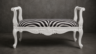 banquette style-baroque meubles-dobois bois laqué ivoire tissu lin naturel