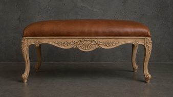 banquette style-baroque meubles-dobois bois blanc antique tissu lin beige