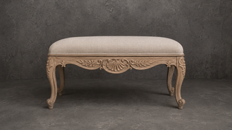 bout-de-lit style-baroque meubles-dobois bois blanc patiné or tissu velours bordeaux