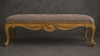 banc style-baroque meubles-dobois bois doré tissu velours beige