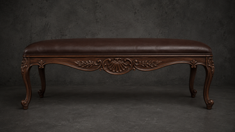 banquette style-baroque meubles-dobois bois naturel tissu cuir caramel
