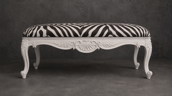 banquette style-baroque meubles-dobois bois argent patiné tissu cuir noir