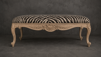bout-de-lit style-baroque meubles-dobois bois blanc patiné tissu velours rose