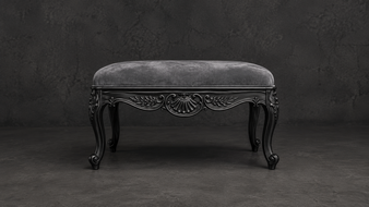 pouf repose-pieds style-baroque meubles-dobois bois cérusé blanc tissu velours gris