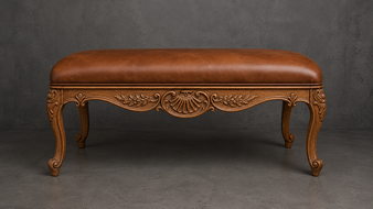 banc style-baroque meubles-dobois bois chêne clair tissu lin naturel