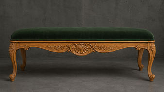 banquette style-baroque meubles-dobois bois acajou vernis tissu cuir marron