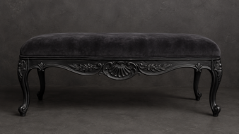 repose-pieds style-baroque meubles-dobois bois noir satiné tissu zèbre noir et blanc