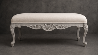 banc style-baroque meubles-dobois bois acajou vernis tissu cuir marron