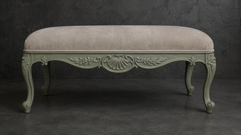 bout-de-lit style-baroque meubles-dobois bois laqué crème tissu cuir caramel