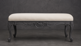 banc style-baroque meubles-dobois bois chêne moyen tissu velours beige