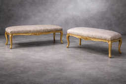 banquette style louis xv ou baroque en bois dore et tissu velours