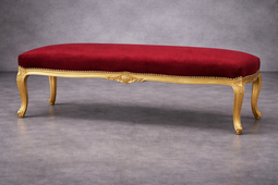 banquette baroque en velours et bois chene ou doré
