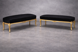 banquette style louis xv ou baroque en bois dore et tissu velours