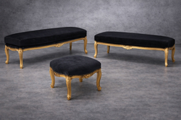 banquette style louis xv ou baroque en bois dore et tissu velours