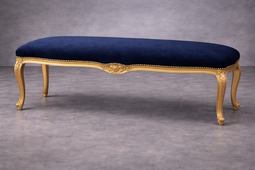 banquette baroque en velours et bois chene ou doré