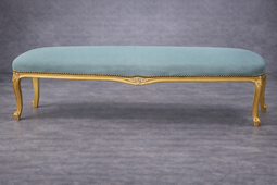 banquette baroque en velours et bois chene ou doré