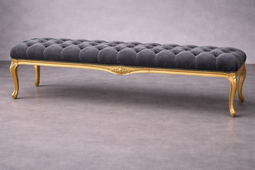 banquette baroque en velours et bois chene ou doré