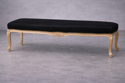 banquette baroque en velours et bois chene ou doré