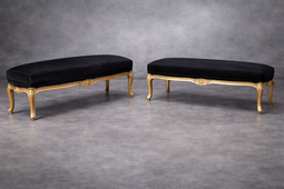 banquette baroque en velours et bois chene ou doré