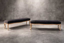 banquette baroque en velours et bois chene ou doré