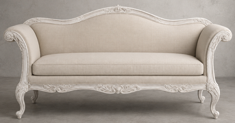 Banquette Cabriolet Style Louis XV - Modèle 812 - banquette cabriolet style louis xv 3 places bois cérusé blanc tissu lin - MEUBLES DOBOIS - vue 46