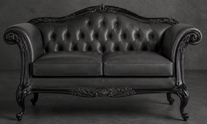 Banquette Cabriolet Style Louis XV - Modèle 812 - canapé cabriolet style louis xv cuir noir capitonné - MEUBLES DOBOIS - vue 60