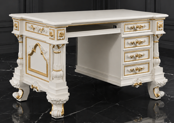 Grand bureau rococo de style baroque en hêtre massif