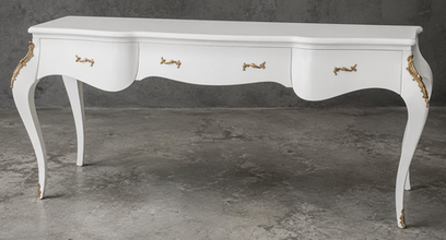 Grand bureau baroque laqué blanc crème