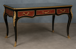 Bureau Boulle style Napoléon inspiré Louis XIV, finition noire et bronzes dorés – Meubles Dobois