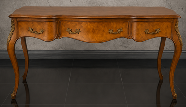 Bureau Louis 15 marqueterie loupe d'orme et bronzes