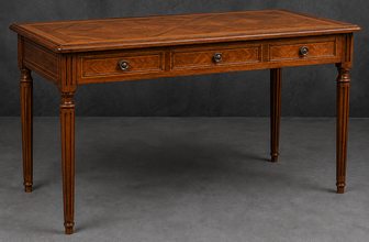 Bureau Louis XVI marqueterie pieds fuselés cannelés