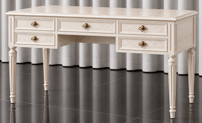 Bureau Louis XVI en hêtre cérusé blanc laissant apparaître le veinage naturel du bois