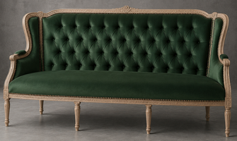 Canapé 3 pans baroque Louis XVI avec accoudoirs à oreilles - LES MEUBLES DOBOIS