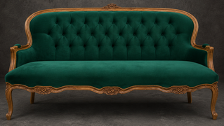 Banquette Cabriolet en Gondole Style Louis XV - Modèle 813 - canapé gondole style louis xv canapé cabriolet gondole style louis xv 3 places tissu beige doré - MEUBLES DOBOIS - vue 86