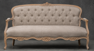 Banquette cabriolet style Louis XV avec dossier capitonné Meubles Dobois