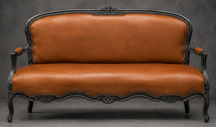 Canapé cabriolet style Louis XV en cuir et bois sculpté Meubles Dobois