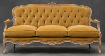 Canapé cabriolet style Louis XV quatre places capitonné Meubles Dobois