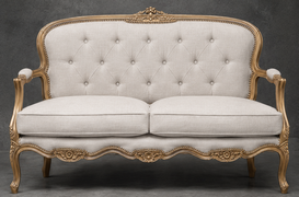 Banquette cabriolet style Louis XV en velours avec finition dorée Meubles Dobois