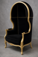 Fauteuil canapé carrosse style baroque Louis XV velours noir avec bois doré